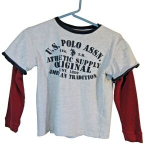 Polo Assn. Boys Sz 7 Top Layered Look Thermal Long Sleeve Logo Spell Out.